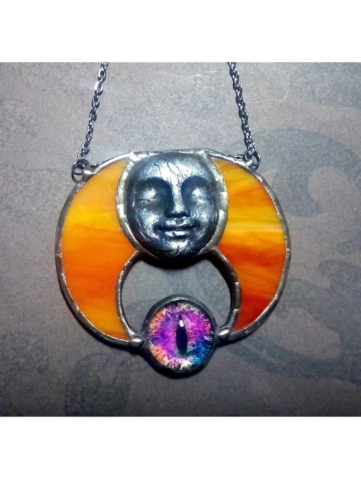 Moon crescent necklace, blood moon necklace, black lilith, soldered crescent, Halloween moon, witchy aesthetic