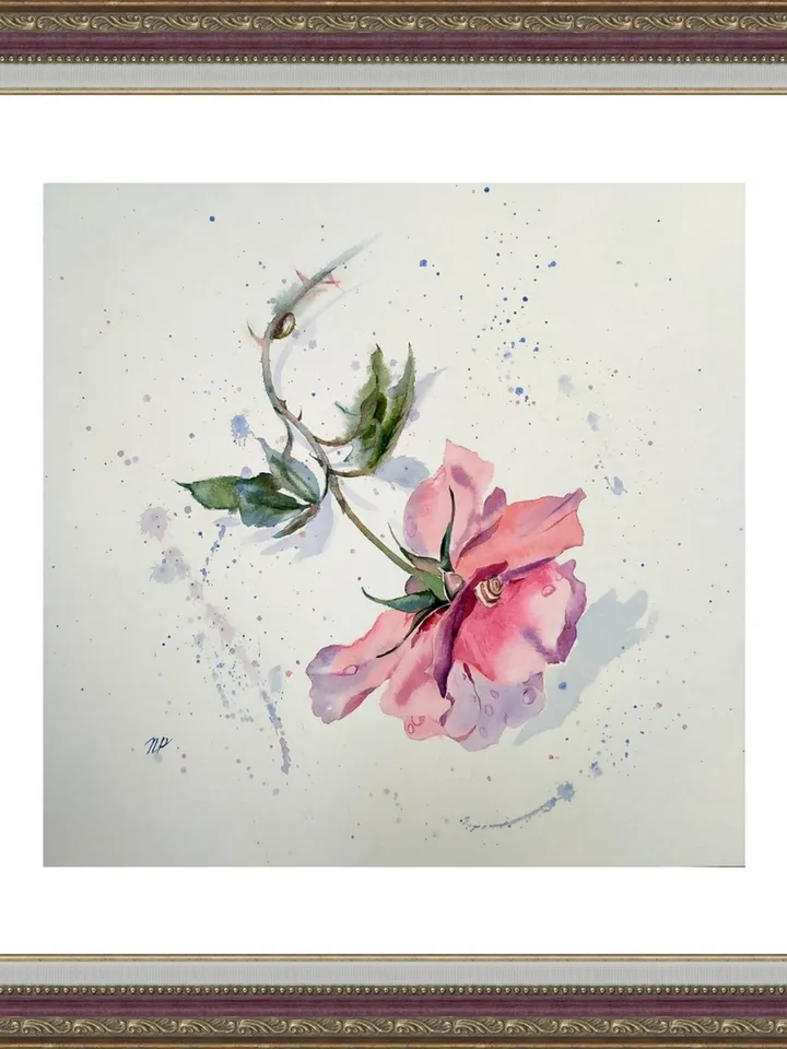 Rose Painting Floral original art 12 by 12 Red Flower watercolor square wall art Rose aquarelle by Natalia Plotnikova