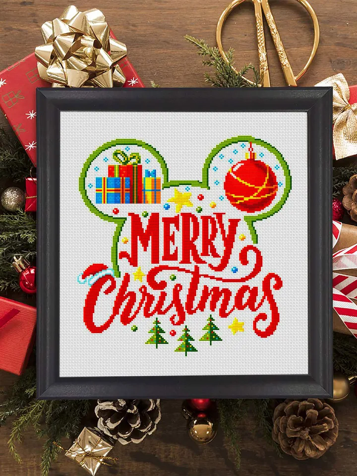 Christmas cross stitch pattern download PDF Christmas mouse ears pattern digital PDF Winter holiday xstitch chart DIY Christmas decor #N27