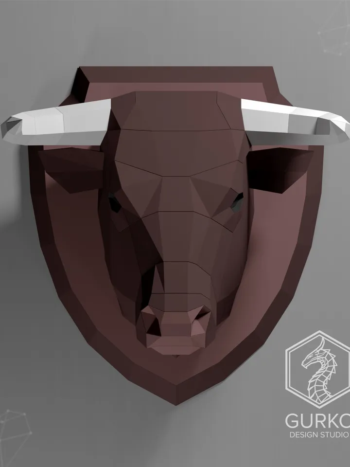 Bull Head Papercraft, Digital Template, PDF Download, Gurko, Trophy, 3D Low Poly, Pepakura, DIY Origami, Paper Decor, DIY Gift