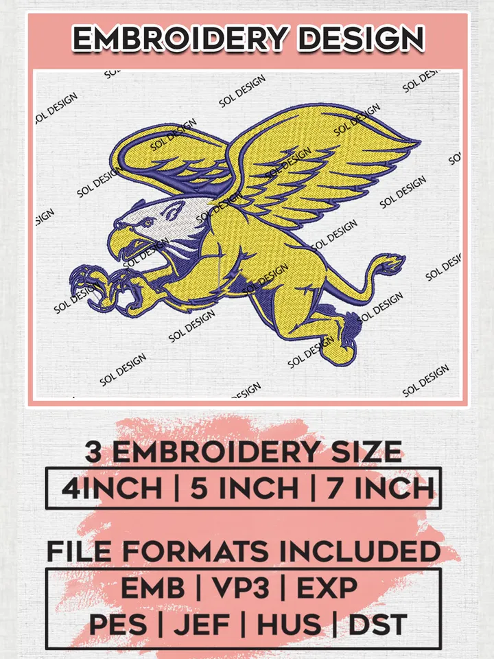 NCAA Canisius Golden Griffins Mascot Logo Embroidery Designs, NCAA Logo Machine Embroidery Files, NCAA Canisius Golden Logo, NCAA Embroidery Designs, Machine Embroidery Designs, Digital Download