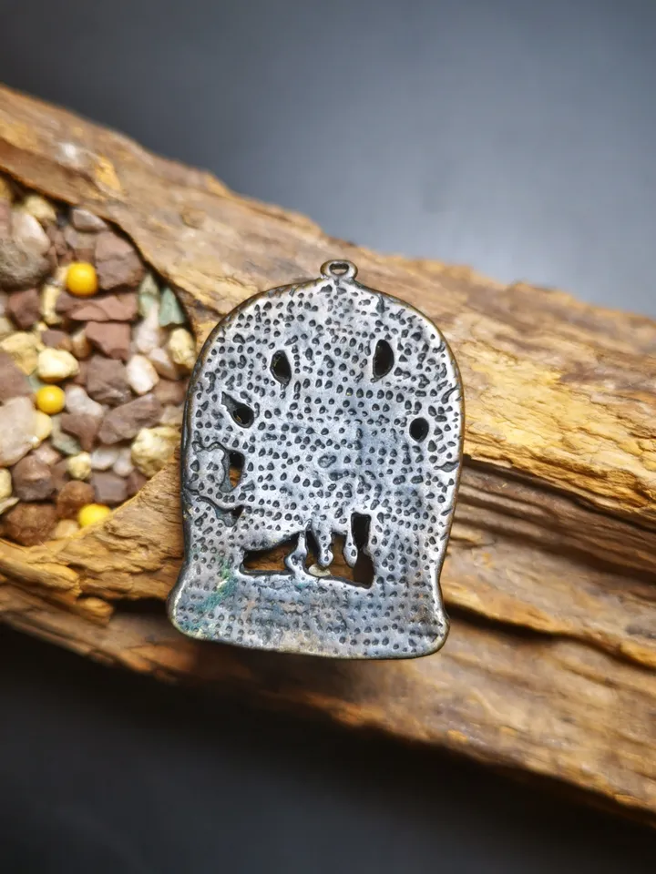 Gandhanra Antique Tibetan Thokcha Amulet Pendant,Mahakala, Buddhist Protector Deity, Made of Thunder Iron