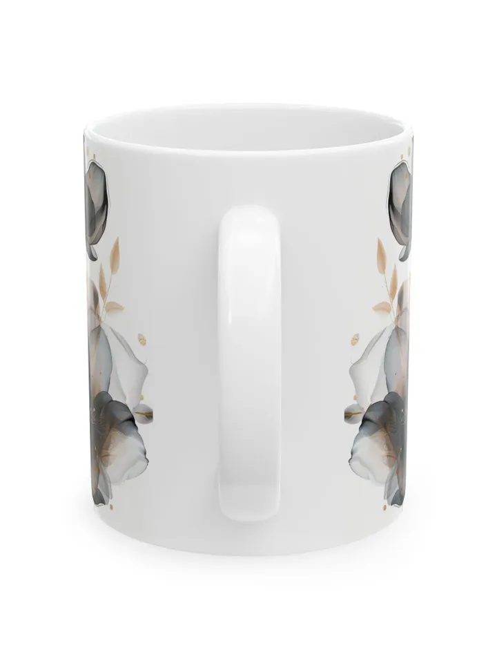 Elegant Floral Mug, Botanical Coffee Cup, White Ceramic Drinkware, Gift for Gardeners, Mother's Day Present