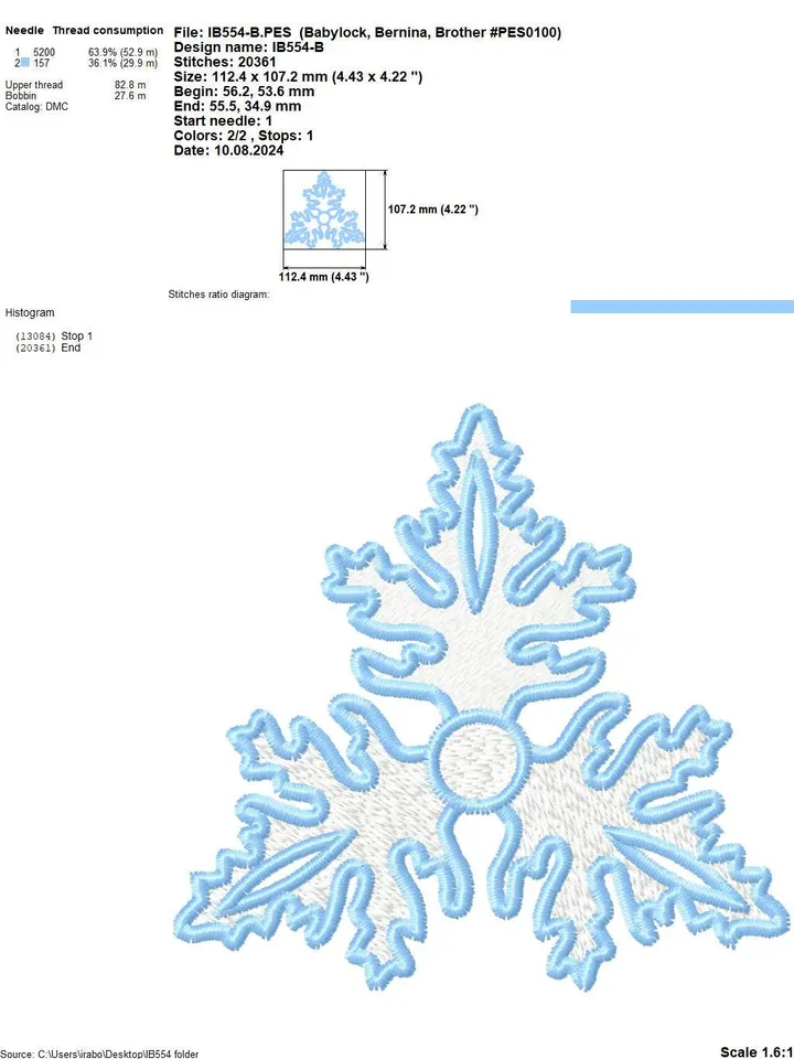 Machine embroidery design brooch FSL &quot;Snow flower&quot;