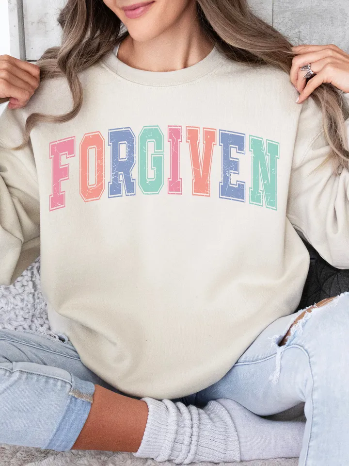 Colorful Varsity Svg PNG, Christian Shirt Design, Retro Arched Groovy College Sublimation, Trendy Bible Affirmations Svg PNG, Forgiven