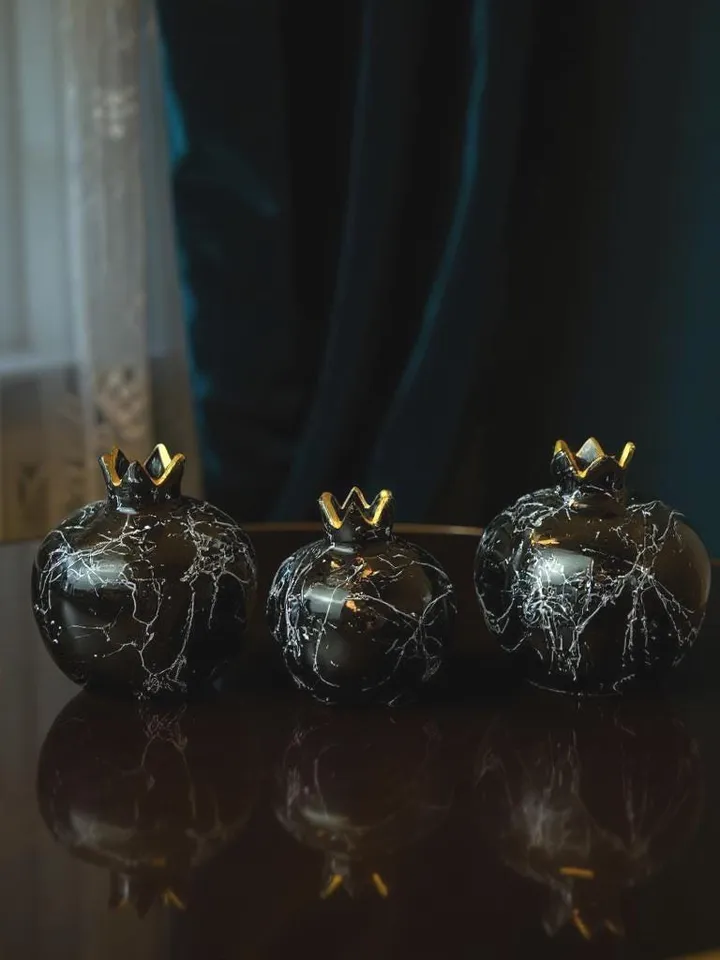 Handpainted Black Ceramic Pomegranate Vase Set of 3 | Handpainted Unique Pomegranate Vase Ceramic Vase Set Home Decor
