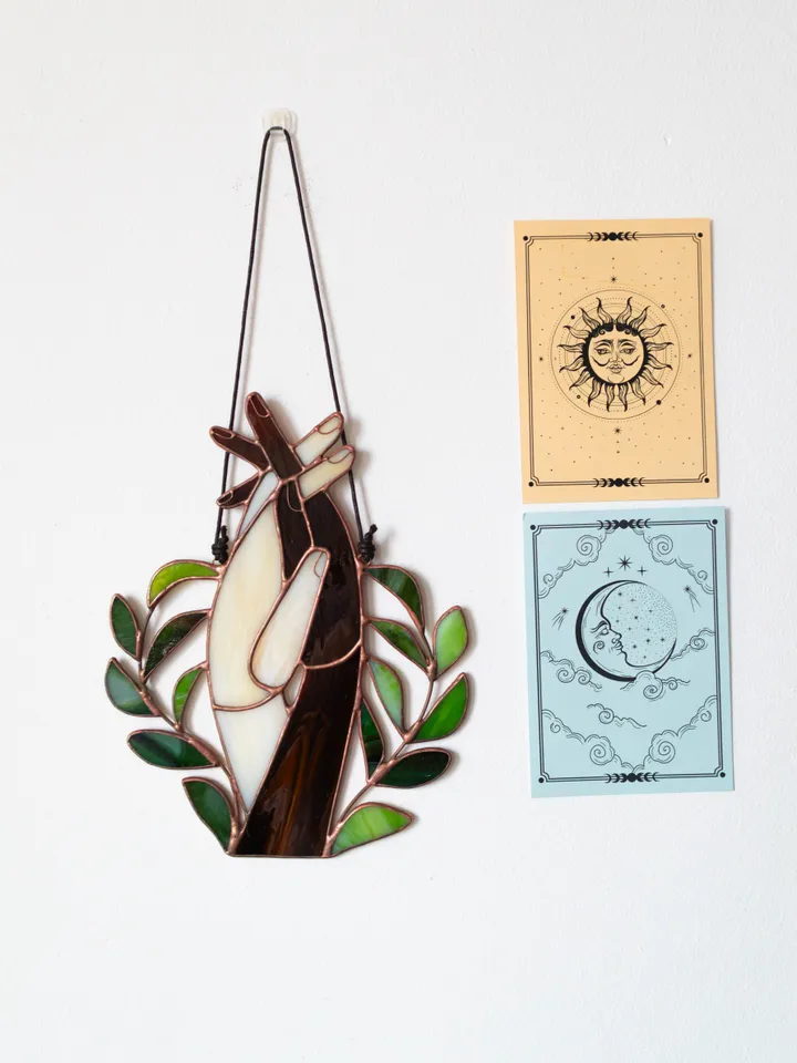 Stained glass window panel, Suncatcher, Glass home decor, Anniversary gift