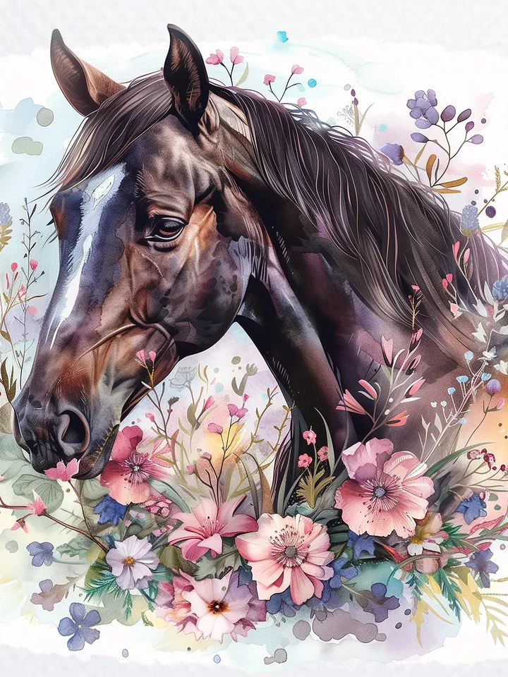 10 Floral Horses PNG bundle, Printable Watercolor Floral Horses Clipart for sublimation, Digital download, junk journals, stickers clip art