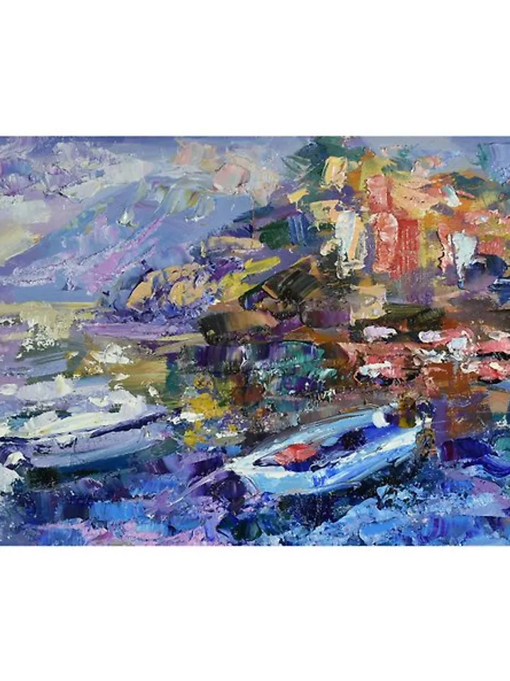 Italy Painting Landscape Original Artwork Riomaggiore Impressionism