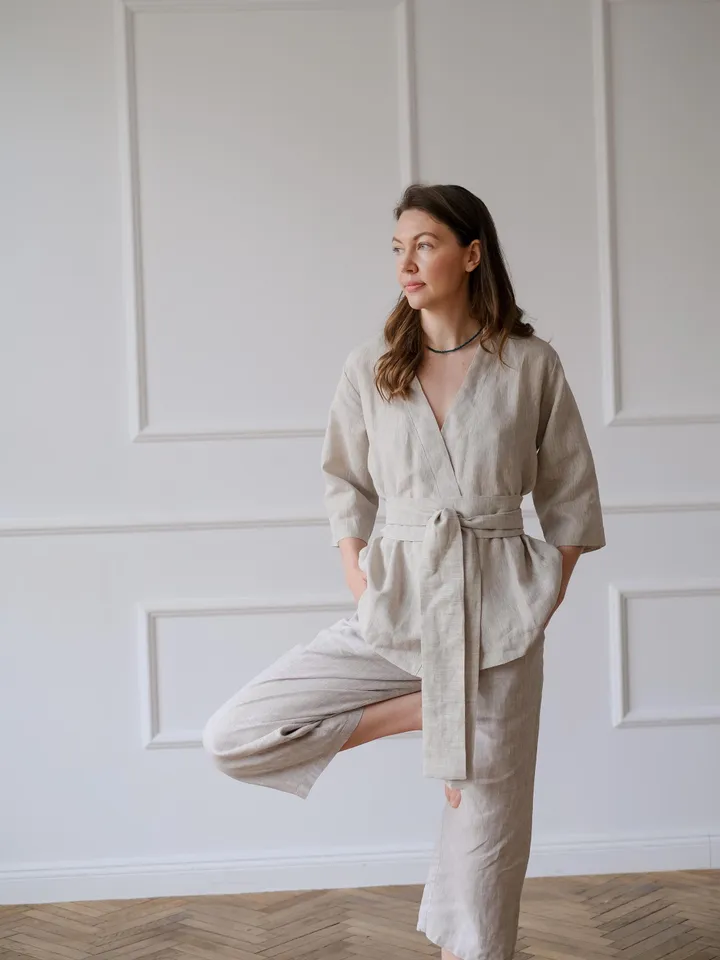Linen suit - Kimono jacket with pants for women - Linen pants - Linen clothing womens