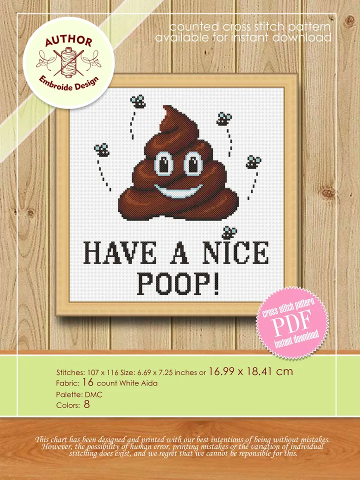 Poop emoji cross stitch pattern Have a nice poop Instant download PDF, Funny cross stitch quote, Kawaii cross stitch chart, Home decor #Q5