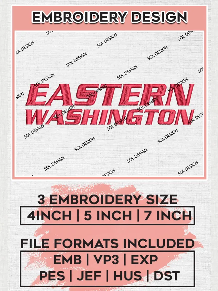 NCAA Eastern Washington Team Writing Logo Embroidery Design Files, NCAA Eastern Washington Eagles Machine Embroidery, NCAA Teams, 3 sizes, NCAA Machine embroidery designs, Digital Download