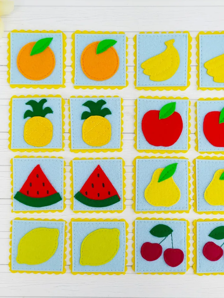 Fruit felt memory game pattern PDF, Felt matching game, Felt memory cards, Felt toy pattern, Travel Toys