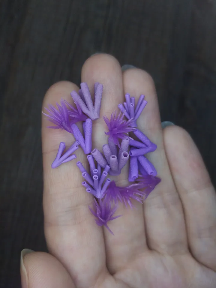 Set of miniature corals shades of violet, tiny corals for diorama, dollhouse or resin art