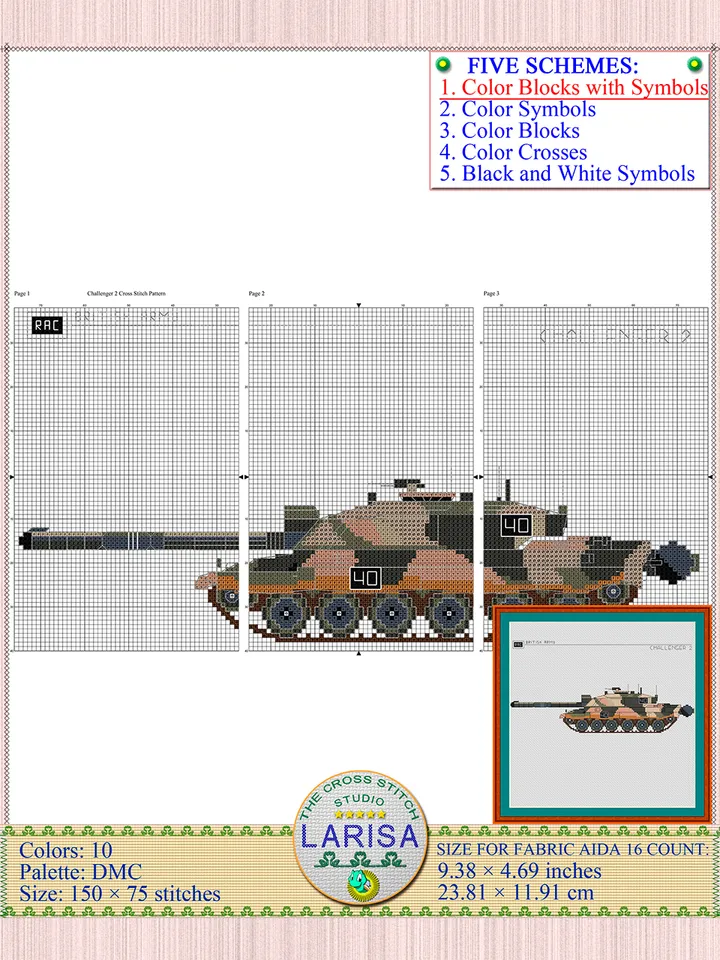 Challenger 2 Cross Stitch Pattern | Main Battle Tank Challenger 2 | British Tank Challenger 2 Chart