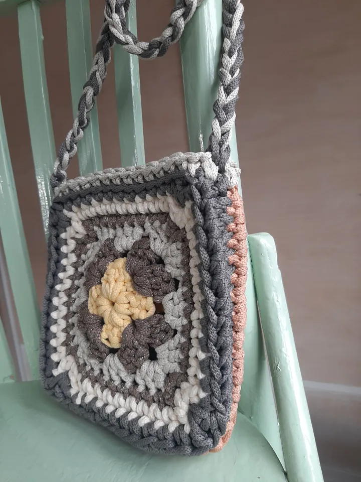 Small crochet bag shoulder, hippie bag, granny square bag, colorful bag, knit bag