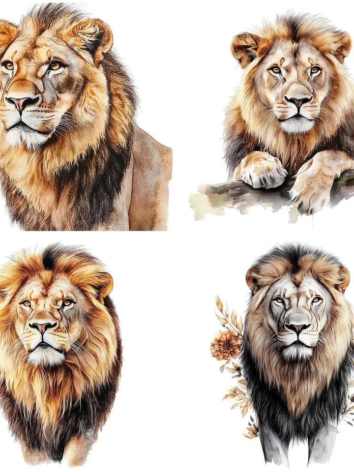 18 Lion PNG Bundle, Printable Watercolor Lion clipart, High Quality PNGs, Digital download, High resolution, Paper crafts, junk journals