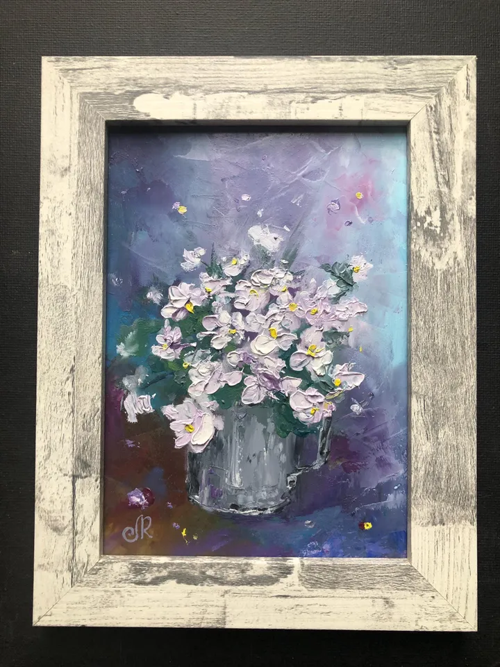 Flowers Original Painting Violets Oil Paintings Small Floral Wall Art