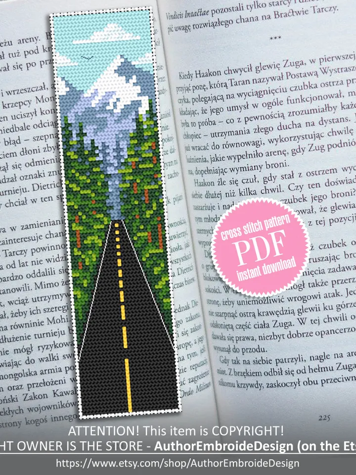 Bookmark cross stitch pattern download PDF Nature landscape cross stitch chart Modern handmade bookmark digital PDF Adventure awaits #B68