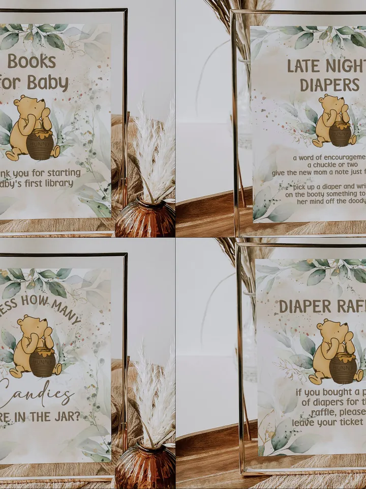 Winnie the Pooh Baby Shower Signs; Winnie the Pooh Inspired; Printable Pooh Baby Shower Party Games; Honey Bear Shower Games; WP4