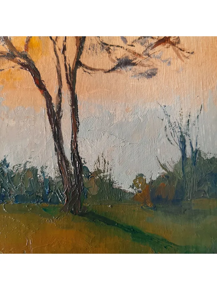 Tree painting 12x8,5” ORIGINAL ART Sunset Artwork Evening Landscape Impressionist hand painted by artist Marina Chuchko