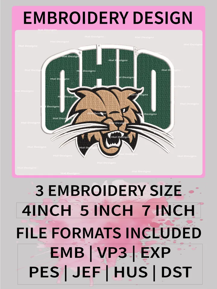 NCAA Ohio Bobcats Embroidery File, 3 Sizes, 6 Formats, NCAA Machine Embroidery Design, NCAA Logo, NCAA Teams