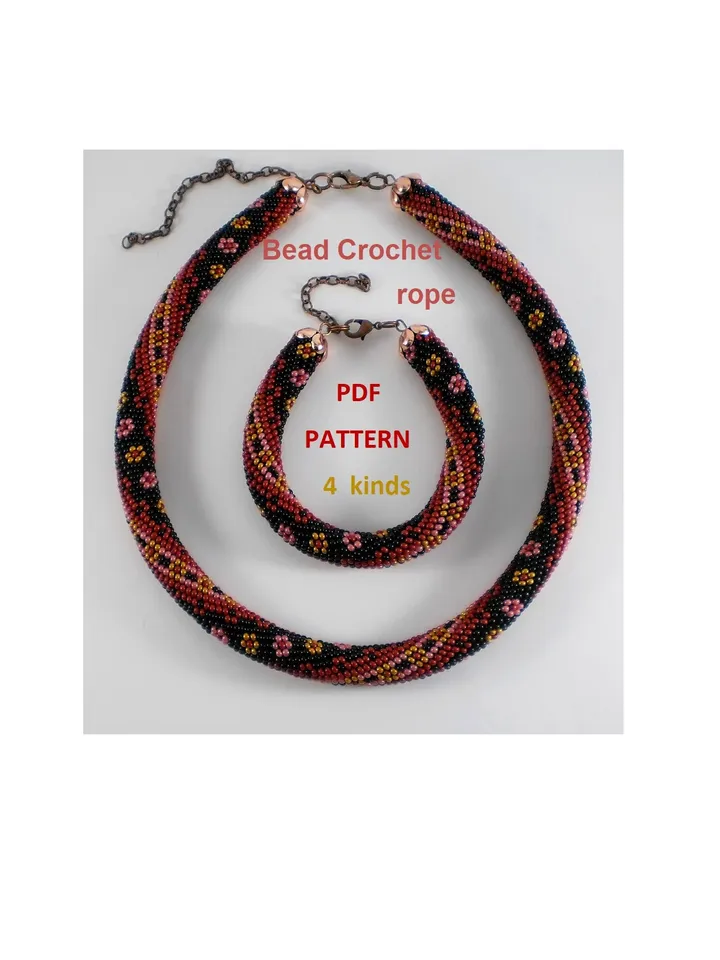 Bead Crochet Necklace Bracelet pattern,Rope bead crochet,patterns seed beads DIY,bead crocheting, bead jewelery,Instant Download,PDF pattern