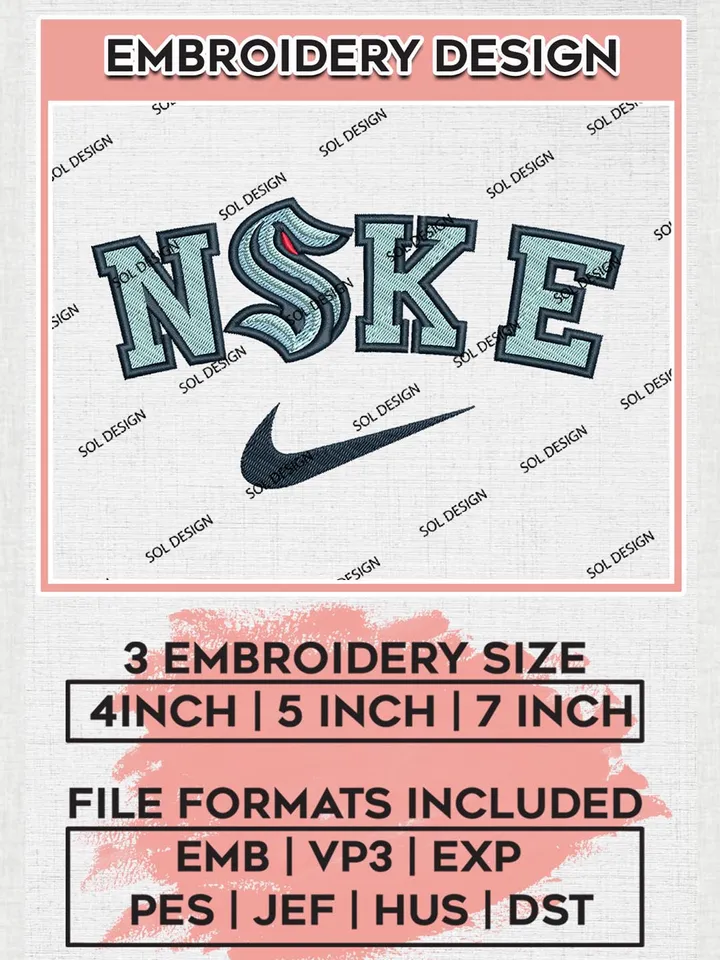 Nike Seattle Kraken Machine Embroidery Files, NHL Seattle Kraken Embroidery Designs, NHL Kraken Logo, NHL Machine Embroidery Designs, Digital Download