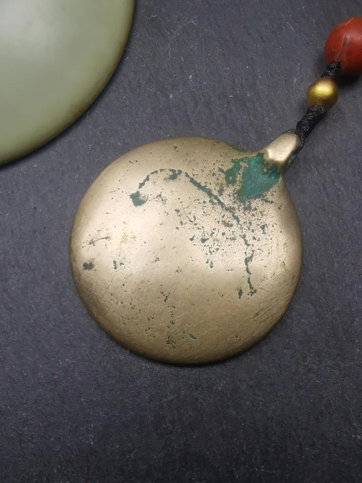 Gandhanra Vintage Tibetan Buddhist Calendar Amulet Sipaho Badge - Lima Brass Melong Mirror Protective Charm Feng Shui Pendant,43mm