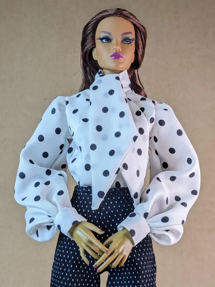 Handmade classic polka dot blouse for 16-inch Fashion Royalty dolls - FR16