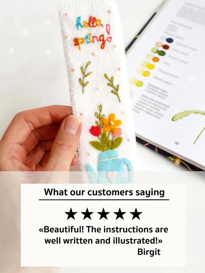 Felt "hello, spring!" bookmark hand sewing PDF tutorial with patterns ...