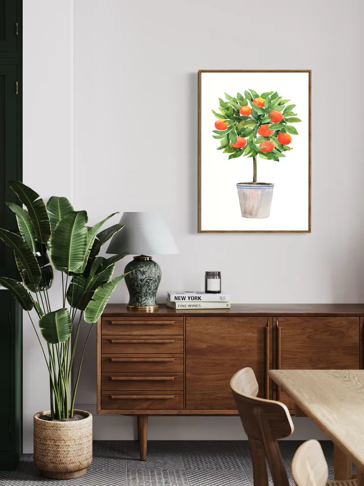 Orange Citrus Tree Watercolor Painting Print, Topiaries Print, Kitchen Fruit Print, Citrus Tree, Orange Fruit Art Print, Orange Plant Poster