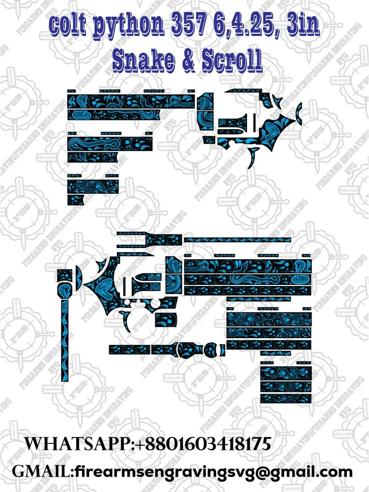 colt python 357 6,4.25, 3in Snake & Scroll
#engraving desing #engraving gun #engravingfirearms #svg #png #dxf #leseengrive