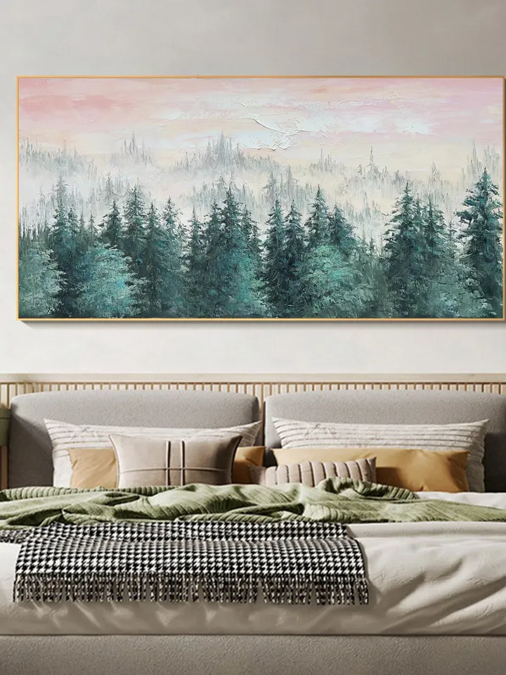 Large Original Forest Oil Painting On Canvas, Canvas Wall Art, Abstract Green Tree Painting, Boho Wall Decor, Custom Painting, Home Decor