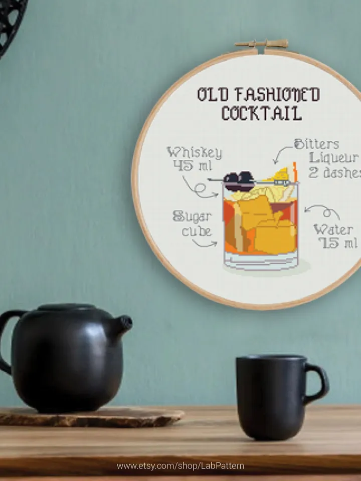 Cocktail Old fashioned Cross stitch pattern | Embroidery Pattern | Instant Download | Embroidery Designs
