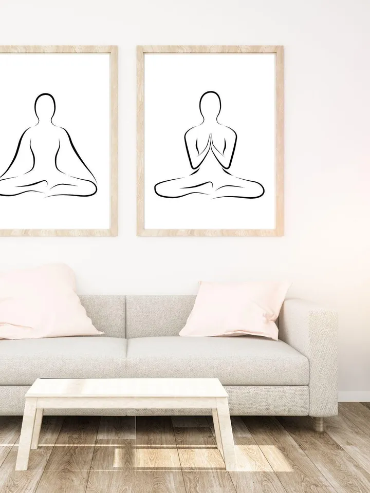 Yoga Wall Art, Set of 2, Yoga Lotus Poses, Namaste Yoga, Yoga Studio Decor, Yoga Line Drawing, Yoga Poster, Yoga Line Art, Lotus Poses