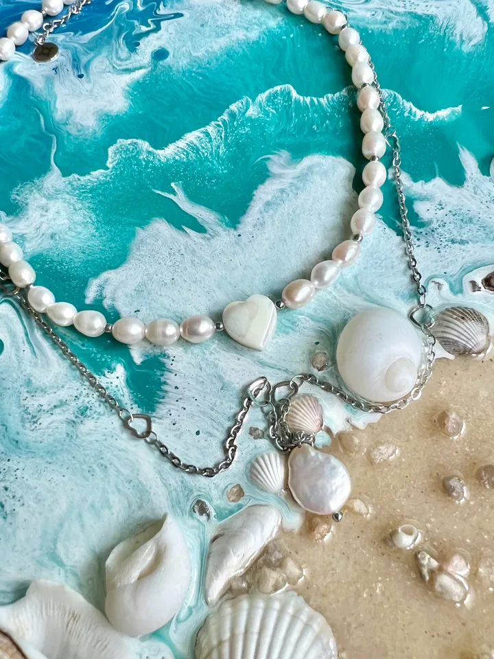 Pearl Set Choker and Earrings Pendants ICY HEART