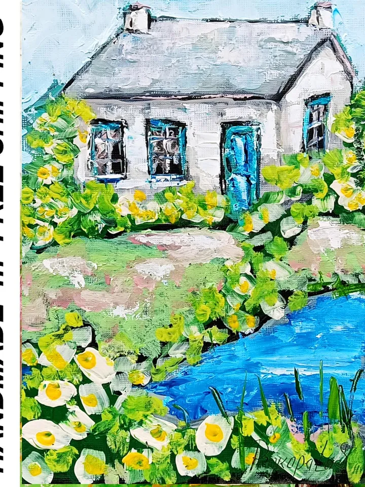 Ireland Painting Irish Cottage Original Art Landscape Impasto Oil Painting Small Impressionist Artwork Art 7x5 by ArtProkopaloSv