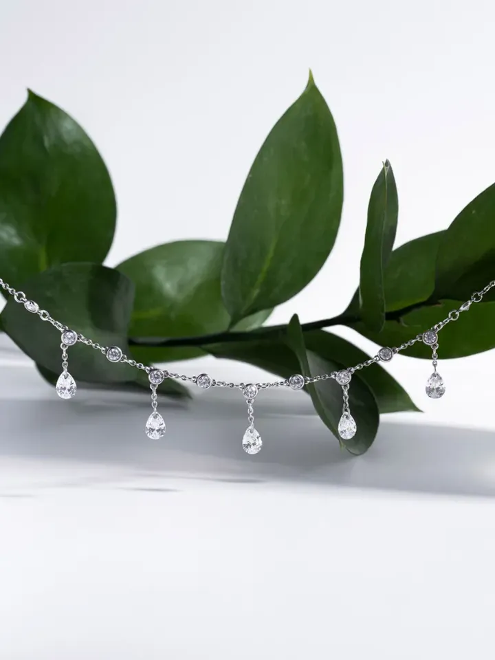 Women's silver 925 chain with cubic zirconia, silver necklace with drop pendants