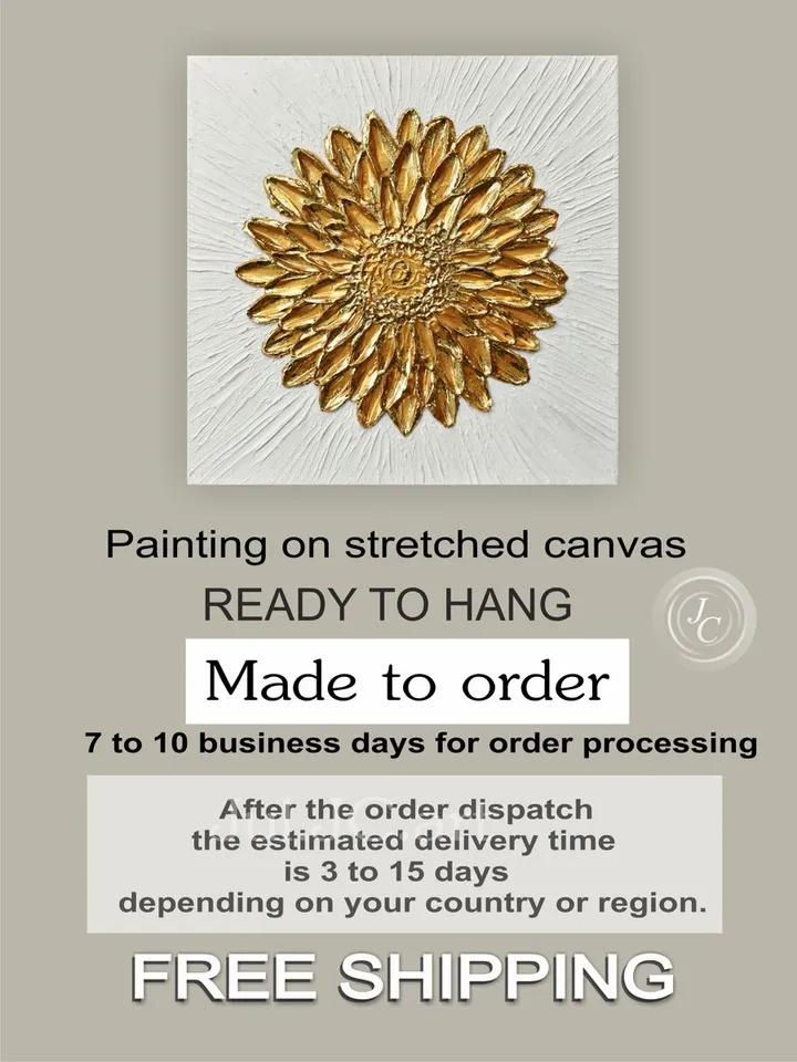 Golden Flower Abstract Wall Art Floral Original Painting Textured artwork Gold Leaf Wall Art Modern wall decor