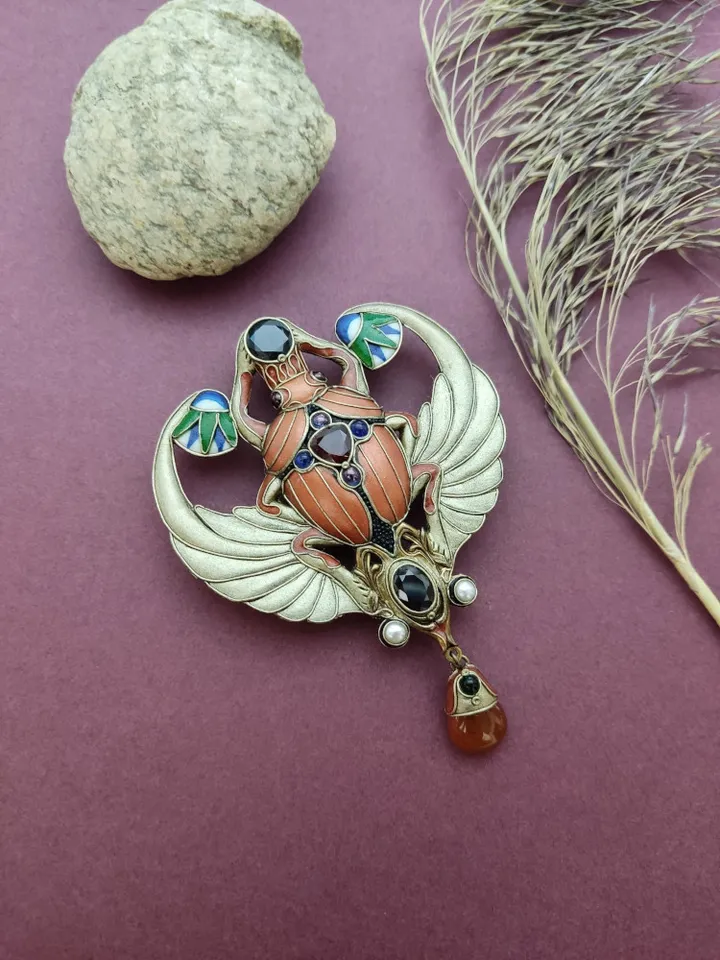 Egyptian Scarab Brooch, Scarab beetle, Egyptian Jewelry, Scarab Jewelry