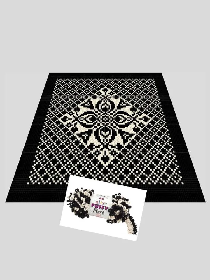 Loop yarn Finger knitted Fantasy Mosaic blanket pattern