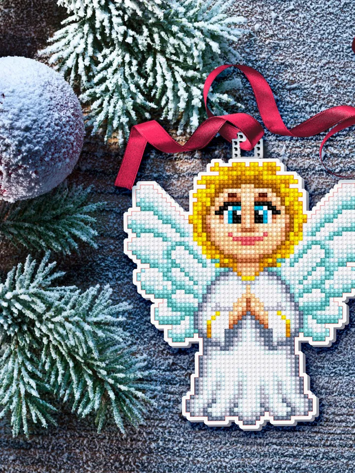 Christmas Angel cross stitch pattern PDF download Double-sided Christmas tree decor for plastic canvas, Small cross stitch chart, Noel #N102