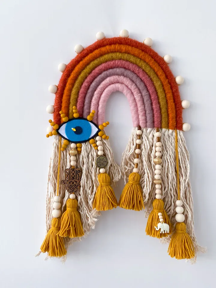 Boho rainbow wall hanging, Modern macrame decor, Mustard colors, Boho home decor, Unique birthday gift