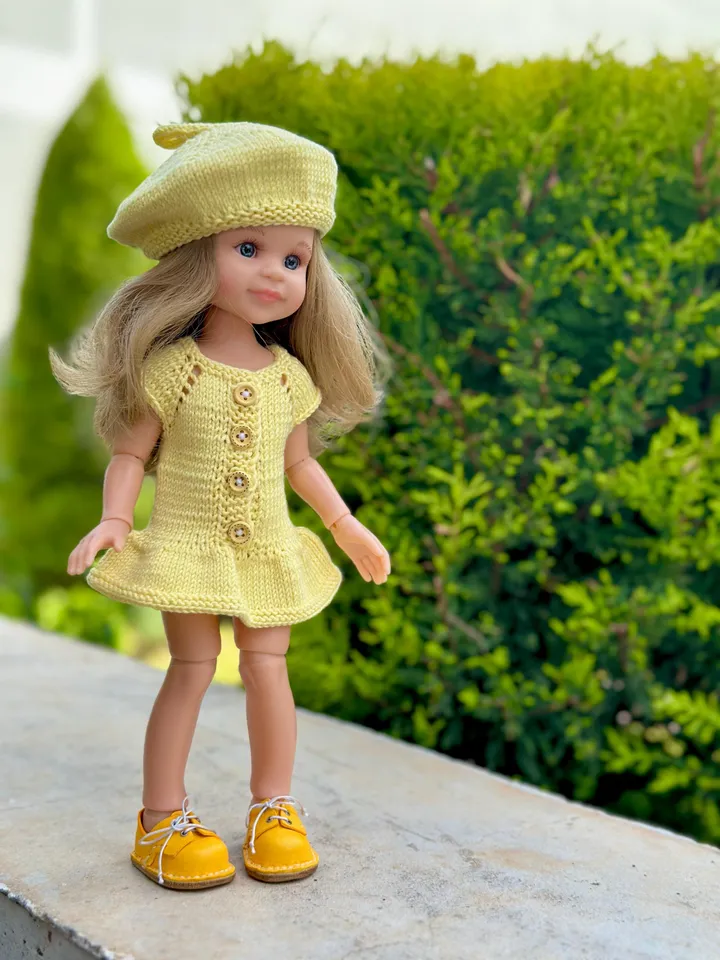 3 ITEMS Set: Summer Dress, Beret, Boots -  Exclusive Handmade Outfit Paola Reina Doll ooak