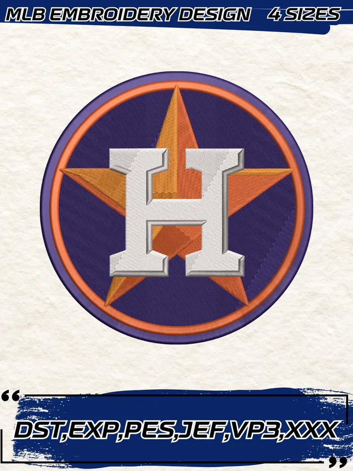 Houston Astros Alternate Logo Embroidery Design,MLB Embroidery Design,Machine Embroidery Design File,4 Sizes, Digital Download