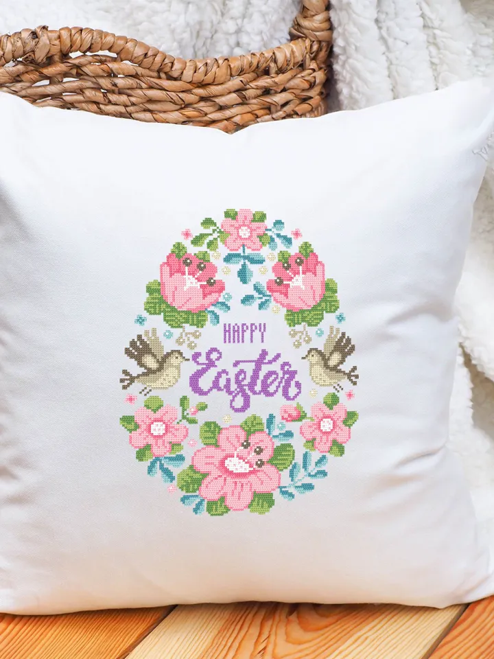 Floral easter egg cross stitch pattern PDF Pastel cross stitch Happy Easter cross stitch download PDF, Watercolor floral easter ornament #T7