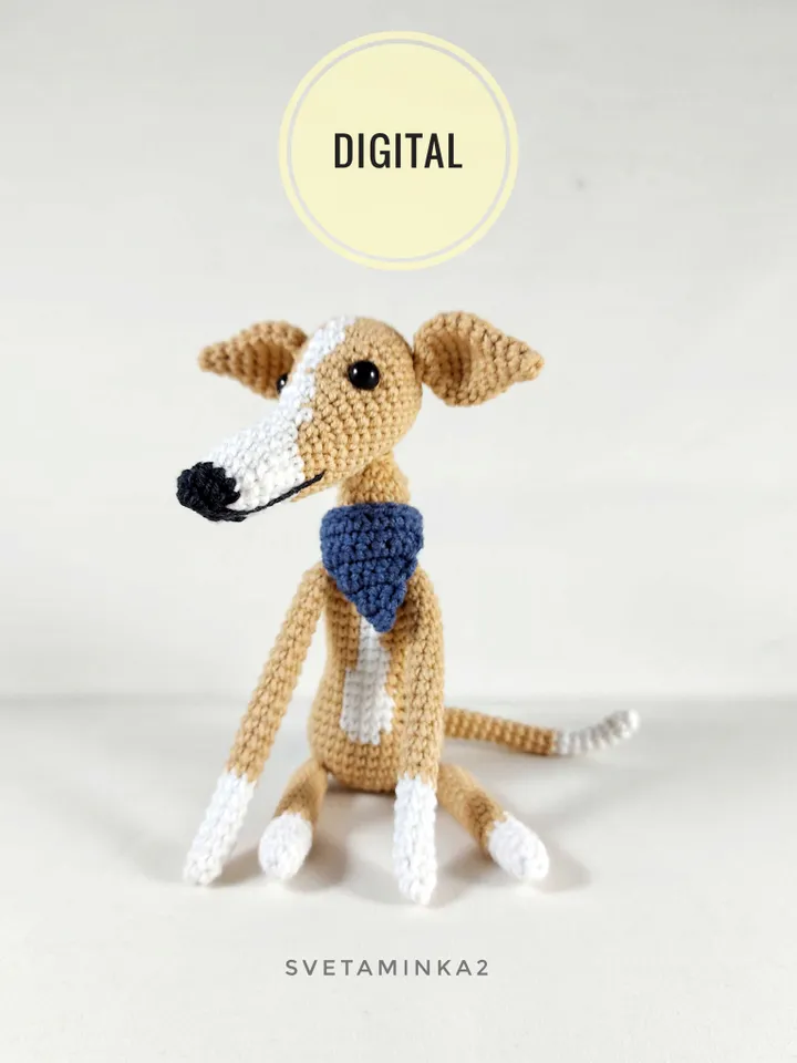 Greyhound Crochet Pattern Amigurumi Dog Whippet, Italian Greyhound, Galgo, Sighthound, Lurcher. Digital Download. PDF.