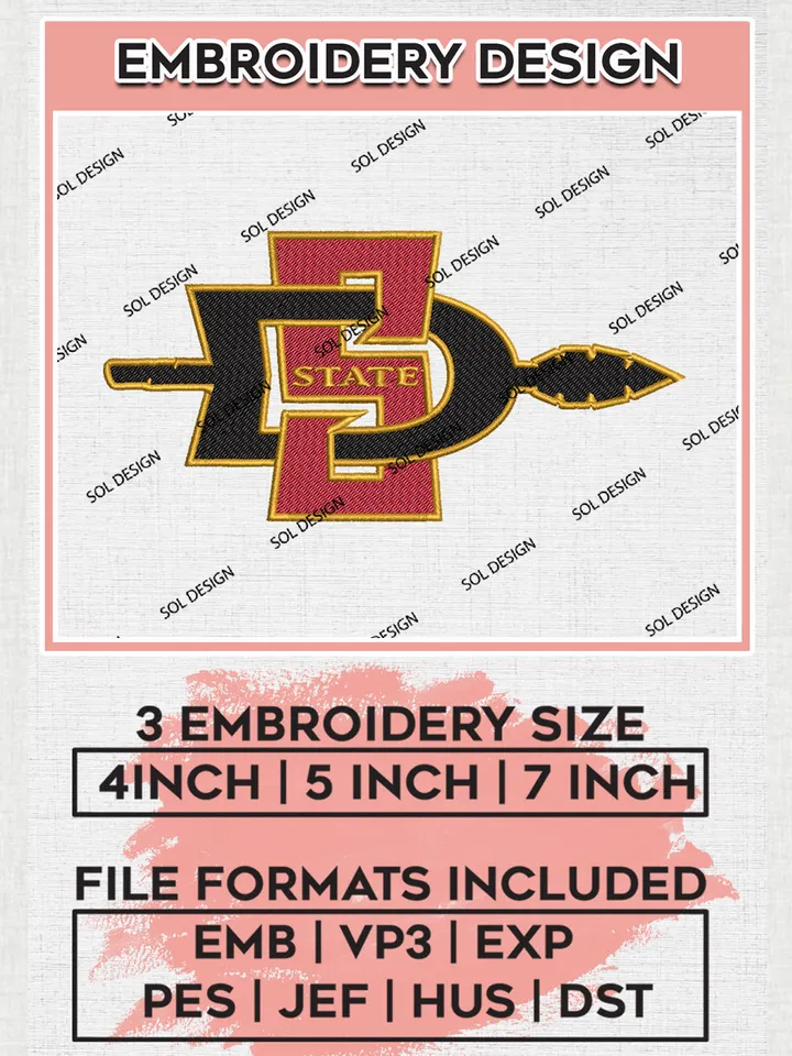 San Diego State Aztecs Team Logo embroidery designs, NCAA San Diego State Aztecs Logo Machine embroidery files, NCAA Team Logo embroidery designs, NCAA Game Day Machine embroidery designs, Digital Download