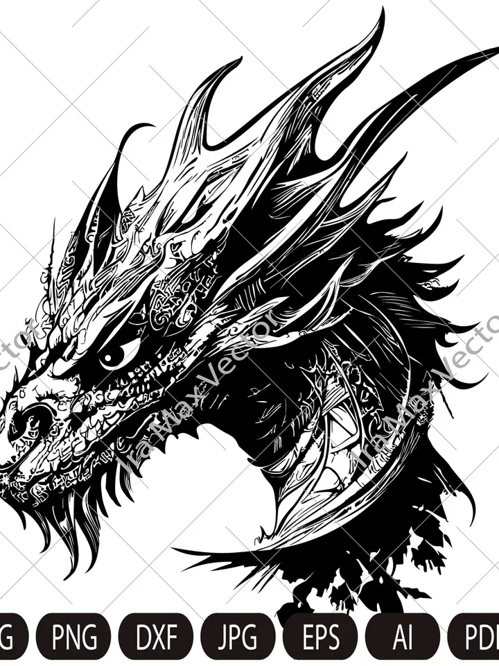Dragon SVG,Dragon face , Tribal Dragon SVG, Dragon Tattoo svg, Dragon Silhouette, Dragon Vector, Dragon Clipart, Cut File Cricut, Silhouette